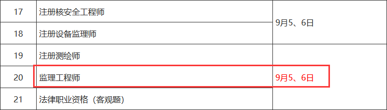 2020年监理工程师考试时间