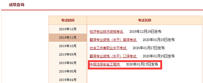 中级注册安全工程师成绩查询入口
