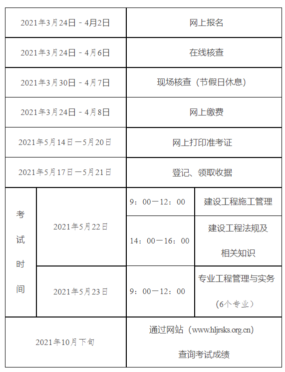 黑龙江二建考试安排